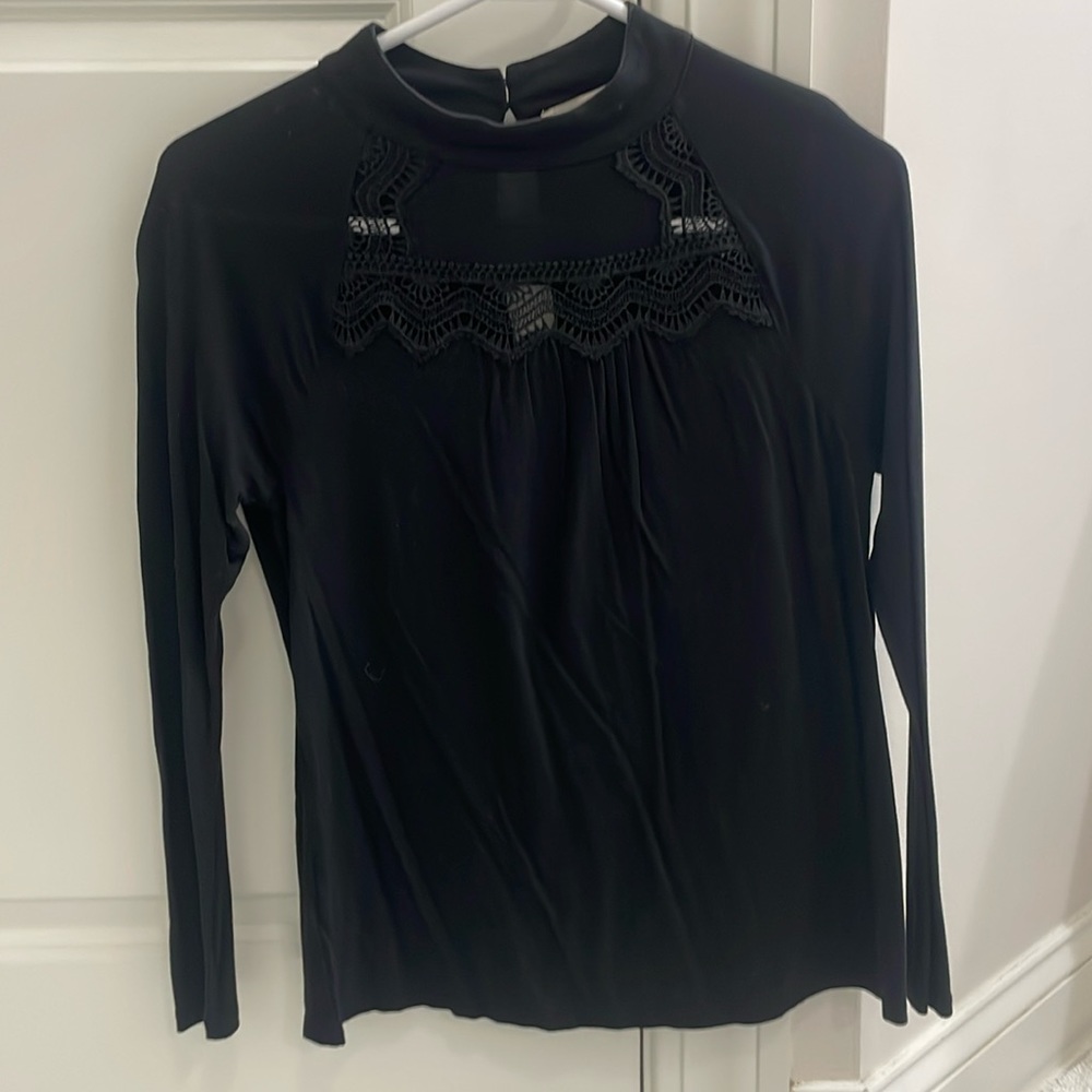 Loft mock neck lace front shirt